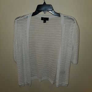 AB Studio Sheer Waist Length Cardigan White Size Medium